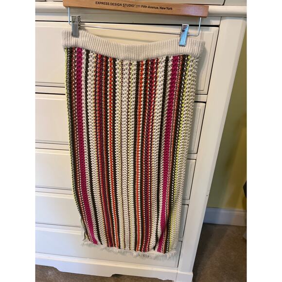 Old Navy Knit Open Stitch Midi Skirt Striped Pink Brown White Womens Size Medium - Picture 7 of 7